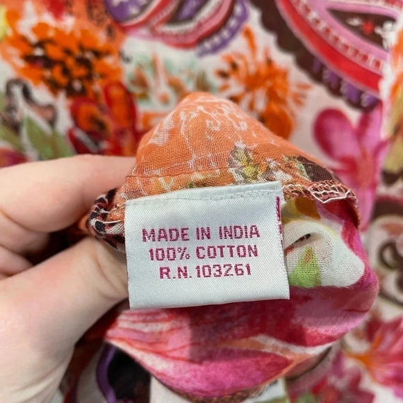 Funky People 100% cotton sheer button down dress size L colorful floral - Picture 5 of 6